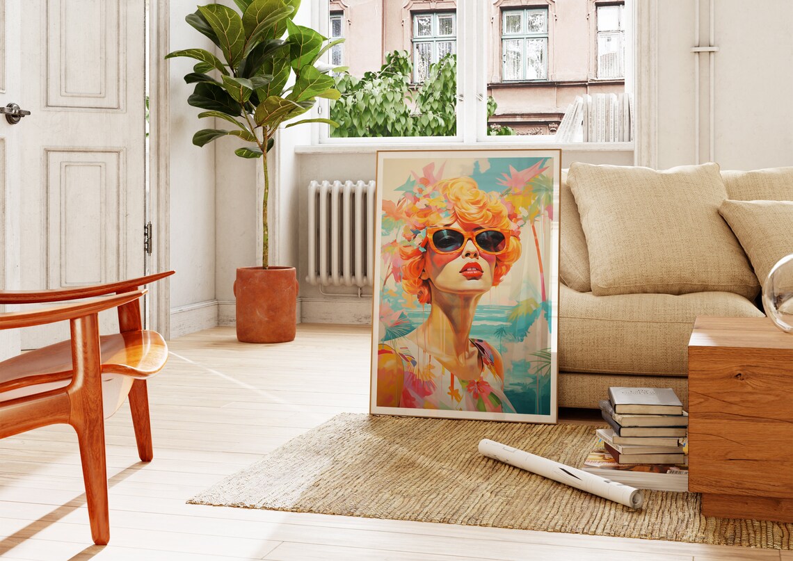 Retro Woman with Sunglasses Portrait Poster in Vibrant Pop Art Style - Image 3