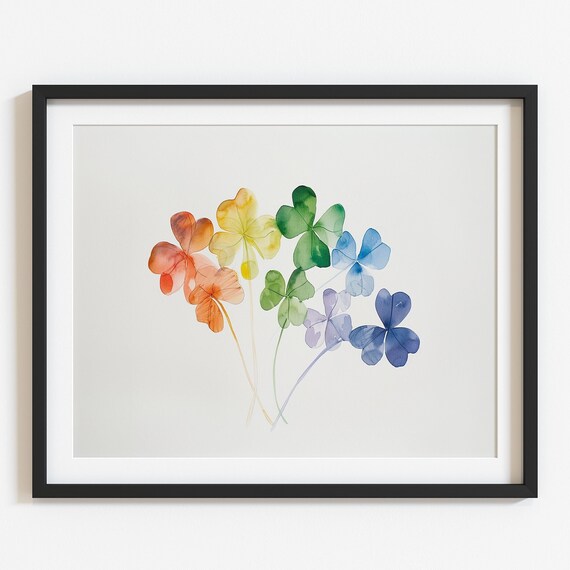 Rainbow Watercolor Shamrock Clovers Saint Patrick's Day Lucky Art Poster