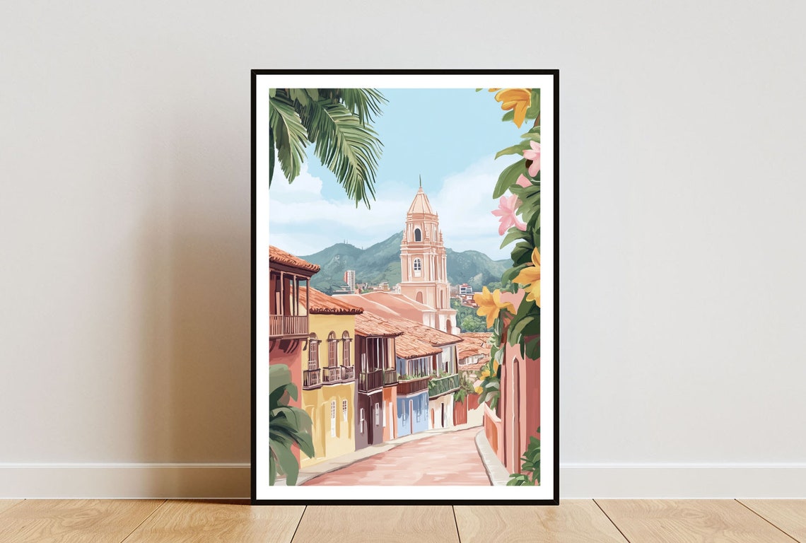 Colombia Poster Colombia Print Colombia Wall Art Travel Poster Cartagena Print Medellin South America Wall Art Pastel Art Bogota