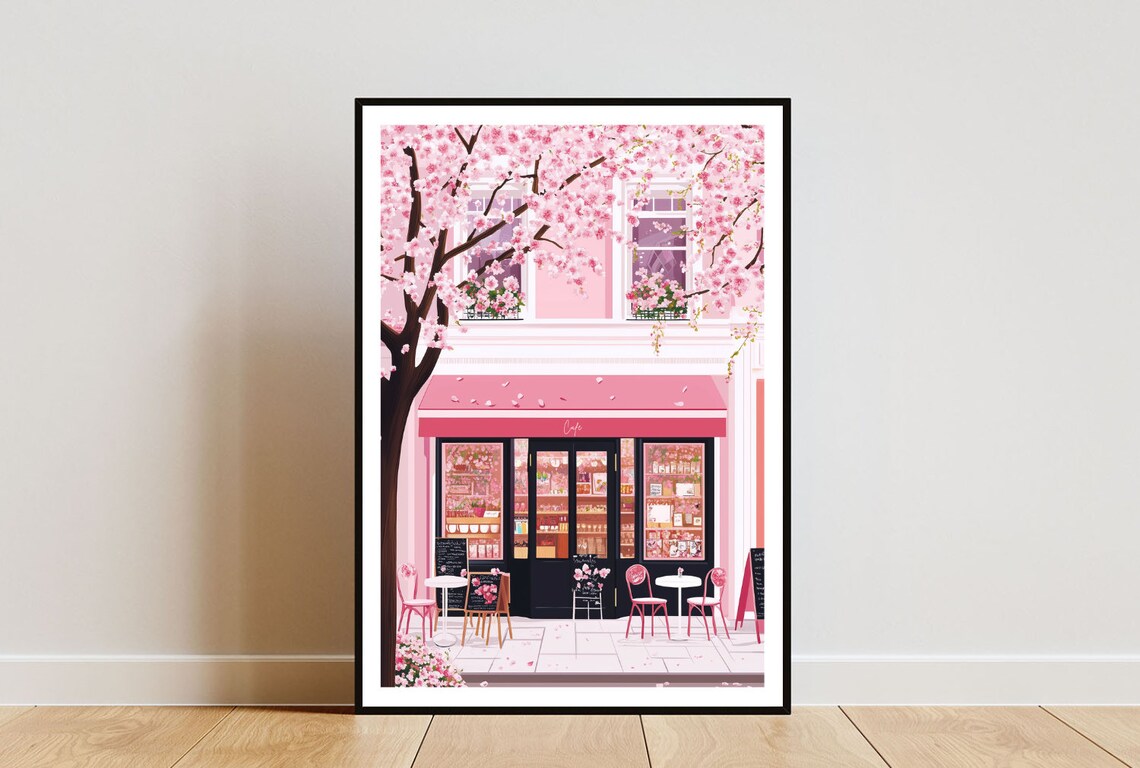 French Cafe Coffee Retro Poster, Pastel Art Print