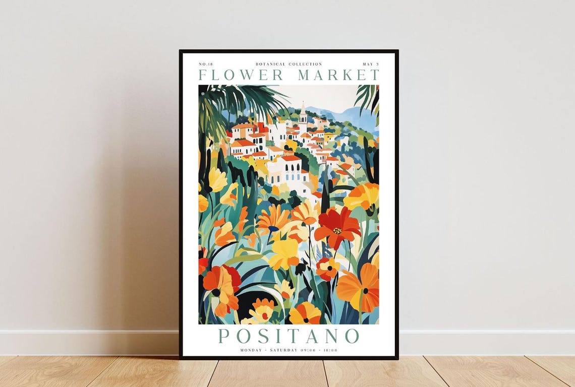 Positano Flower Market Poster Positano Poster Flower Market Print Flower Wall Art Botanical Poster Floral Wall Art Yellow Flower Print