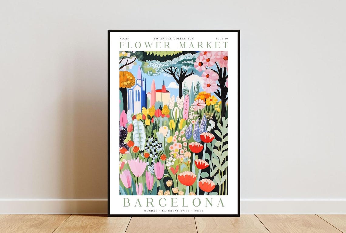 Barcelona Flower Market Poster Barcelona Poster Flower Market Print Flower Wall Art Botanical Poster Floral Wall Art Red Flower Poster