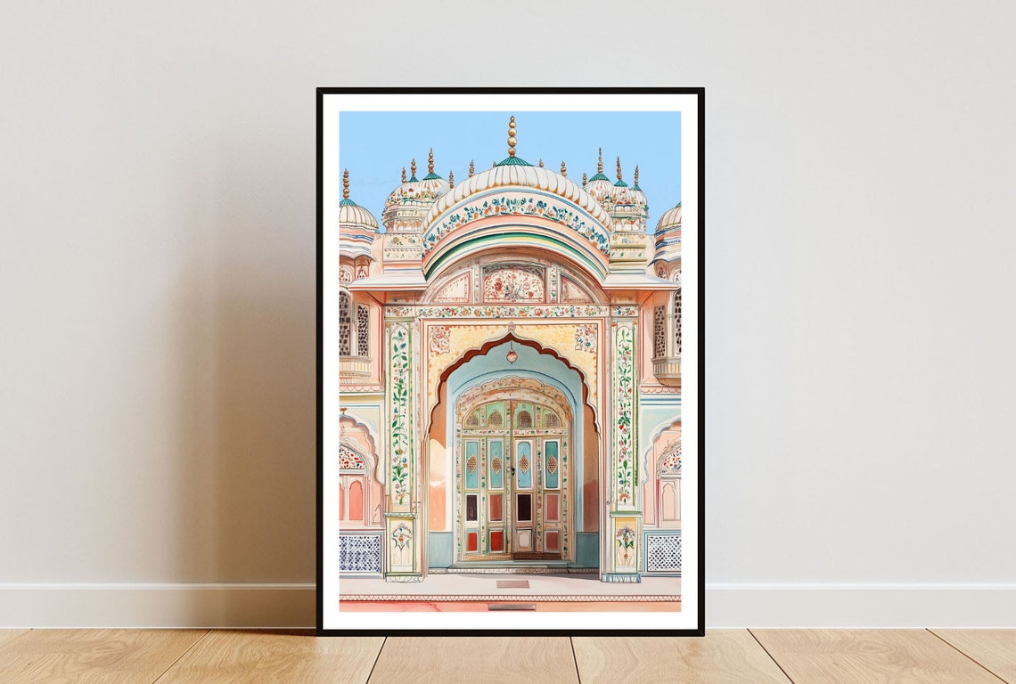 Jaipur India Ornate Palace Gate with Domes Illustration Poster