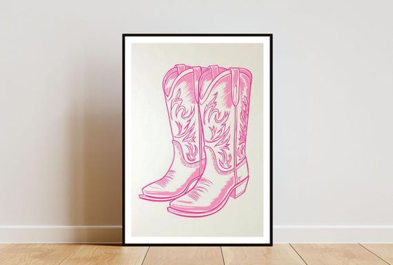 Cowgirl Boots Poster Cowboy Print Pink Wall Art Pink Poster Cowgirl Print Pink Cowgirl Print Cowboy Wall Art Cowboy Poster Pink Art