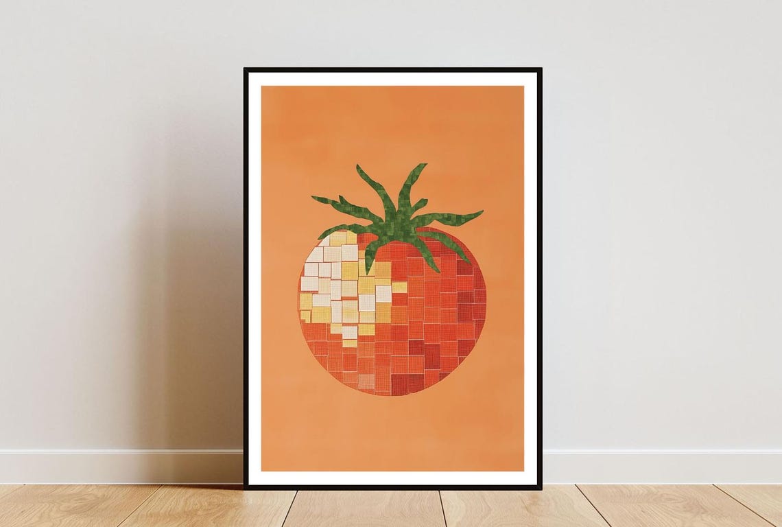 Disco Ball Tomato Mosaic Kitchen Art Print Groovy Wall Decor