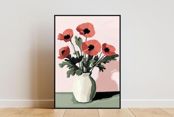 Poppy Poster Poppy Print Botanical Print Flower Print Flower Poster Tropical Poster Boho Print Poppy Wall Art Red Flower Poster