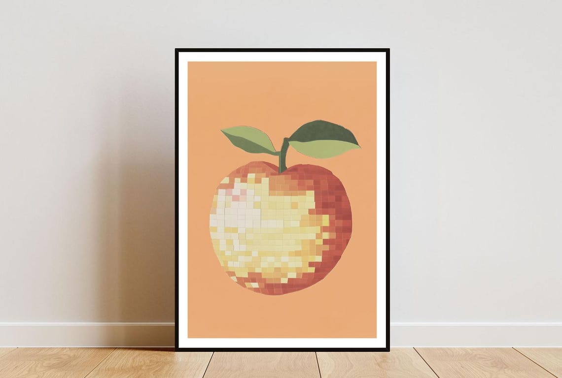 Sparkling Disco Ball Peach Fruit Mosaic Tile Kitchen Art Poster