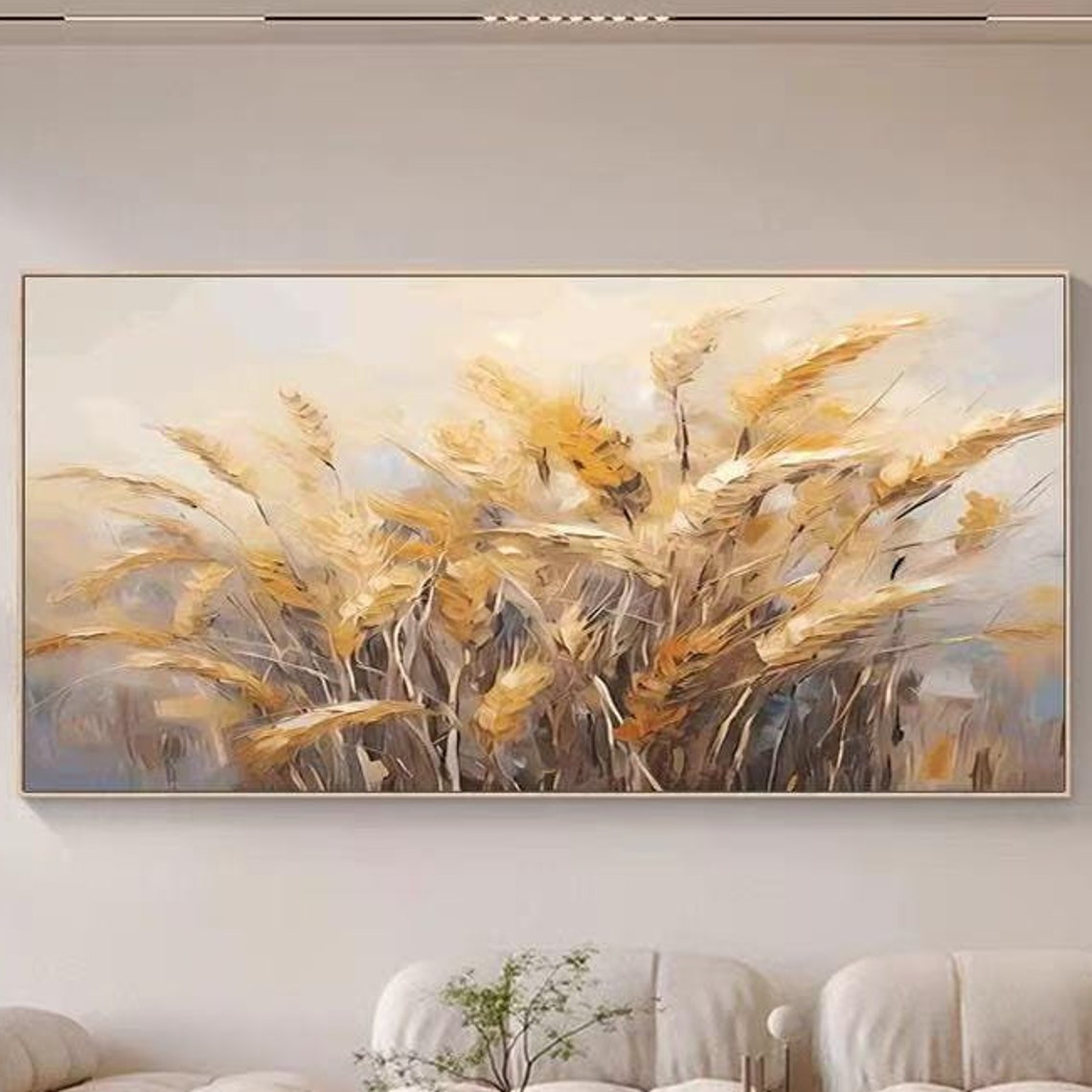 Golden Wheat Reeds Field Wind Blown Horizontal Textured Poster