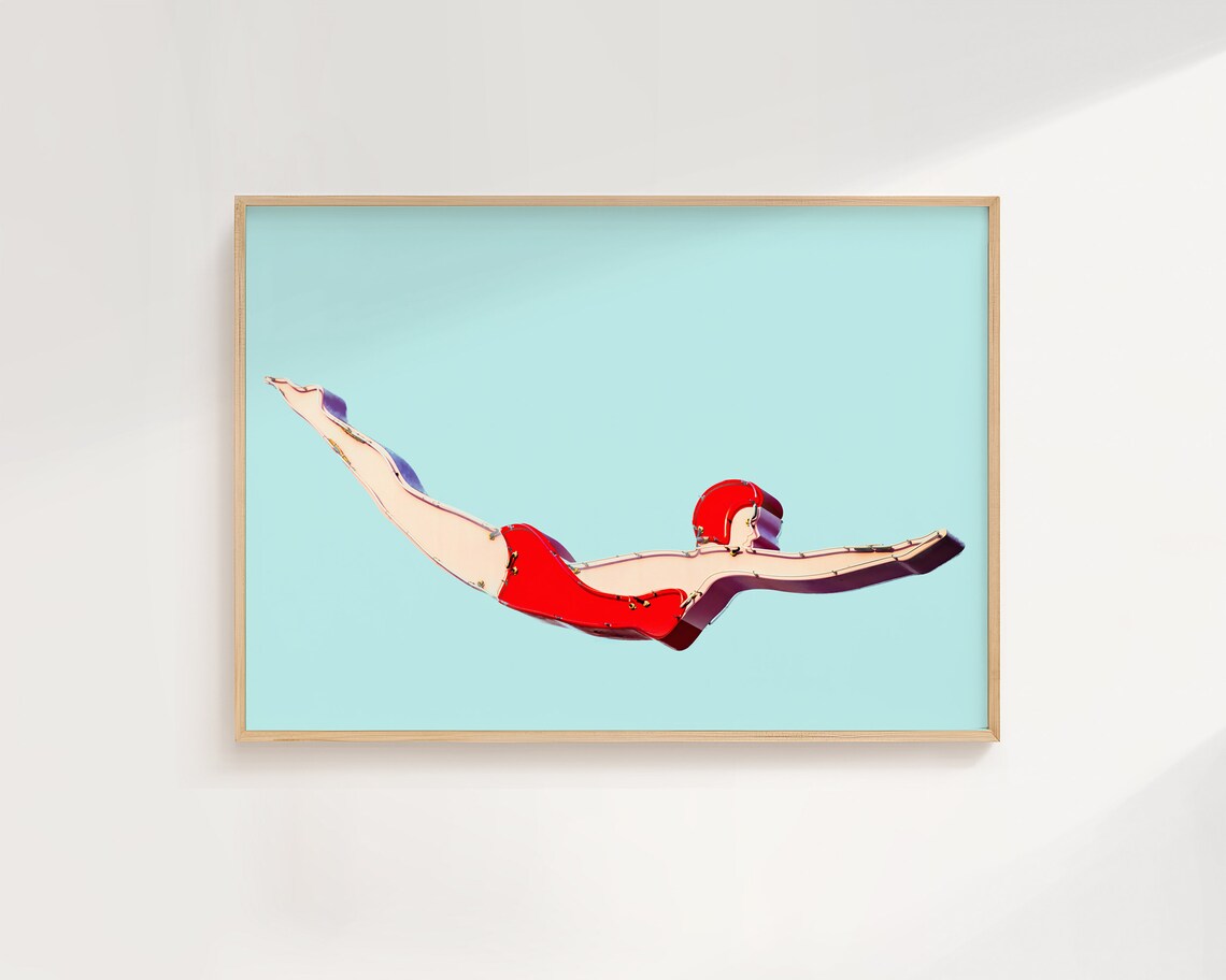 Retro Swimmer Neon Sign, Mid-Century Modern Art Print - Image 2