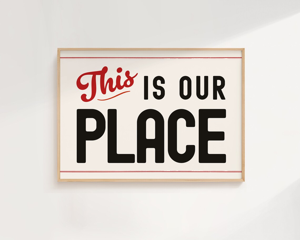 This Is Our Place Retro Red Black Typography Couple Home Wall Art Poster - Image 2