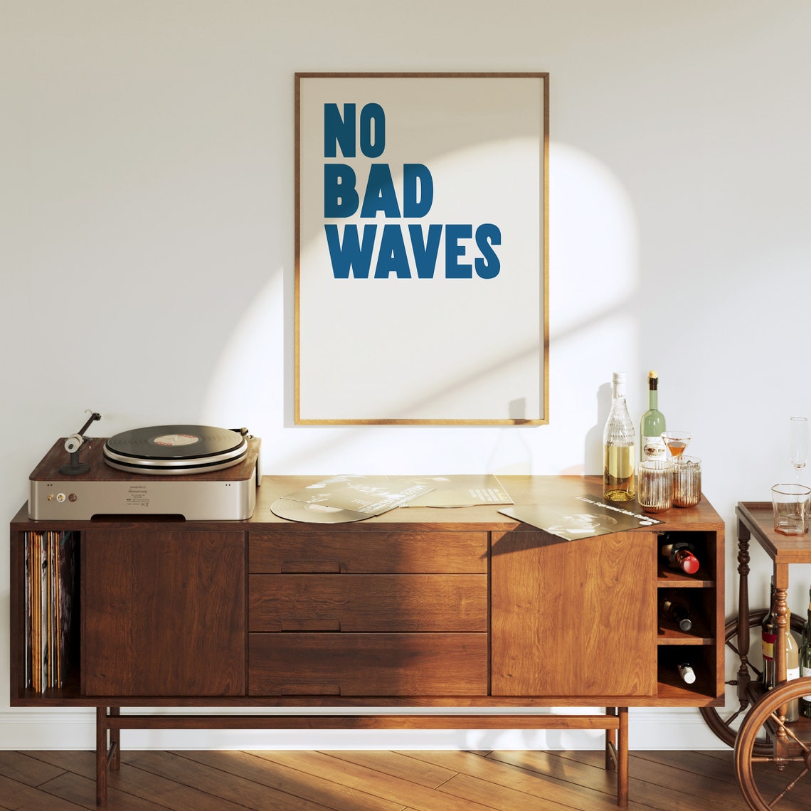 No Bad Waves Surf Quote Blue Typography Coastal Beach House Poster - Image 2
