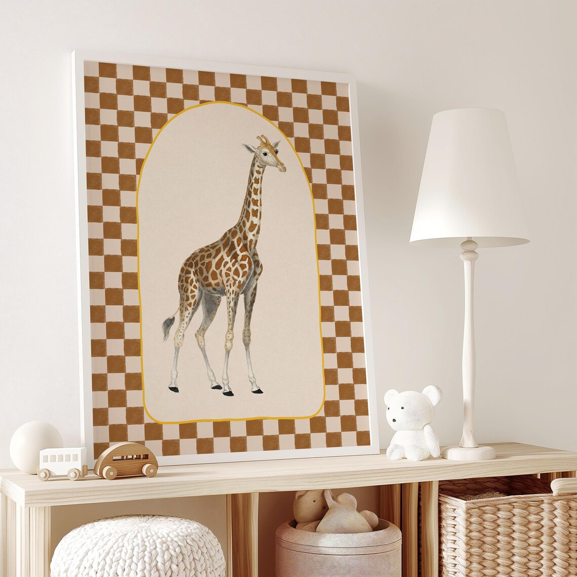 Checkered Giraffe Safari Nursery Decor Art Print - Image 4