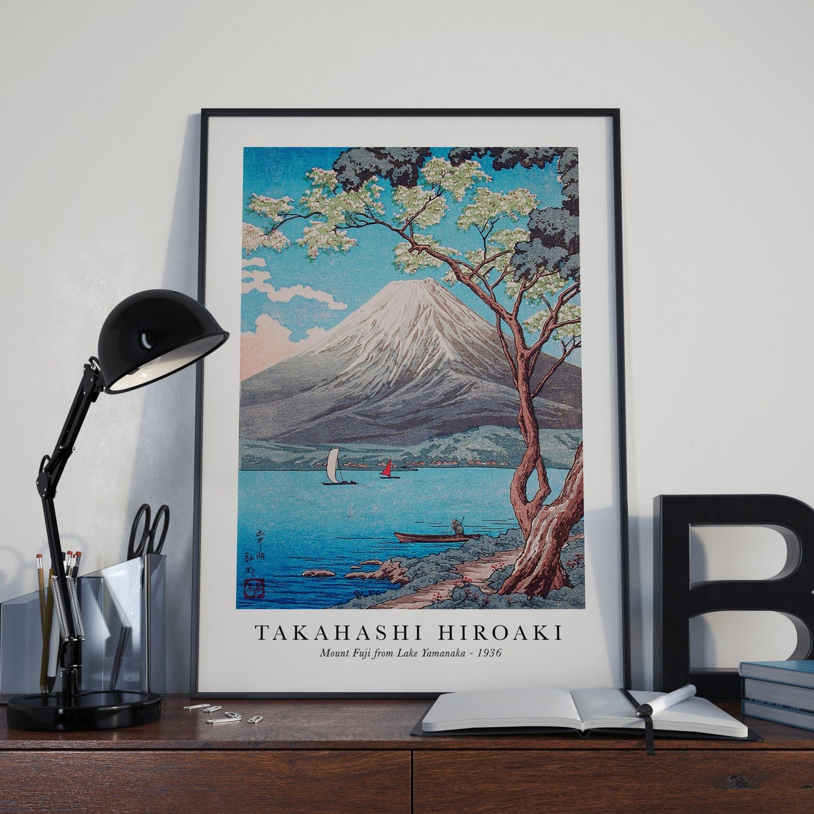 Takahashi Hiroaki Mount Fuji from Lake Yamanaka 1936 Woodblock Poster - Image 4