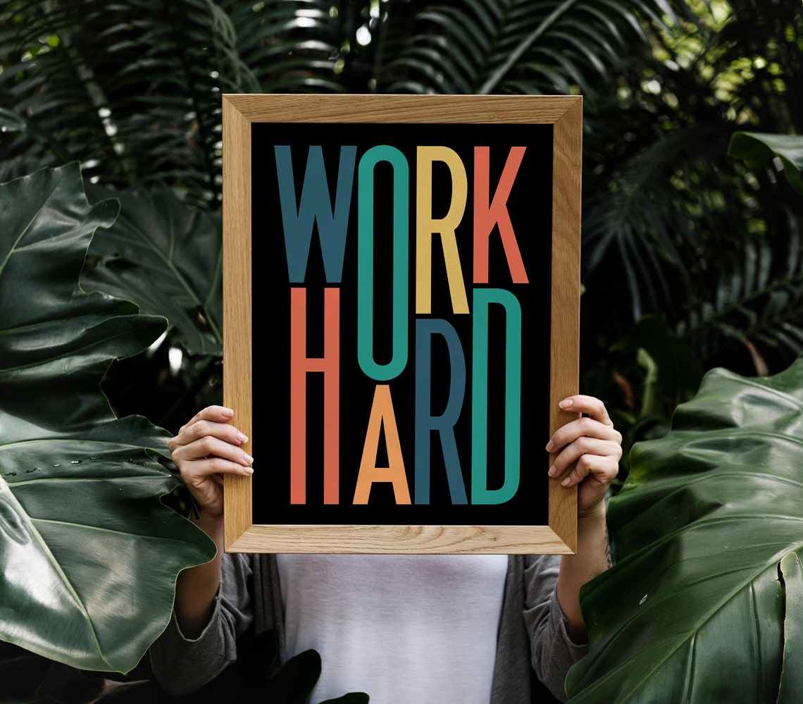 Work Hard Colorful Stacked Letters On Black Motivational Poster - Image 4