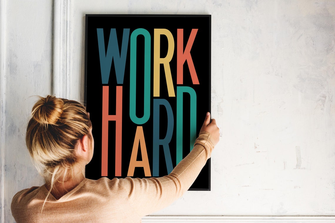 Work Hard Colorful Stacked Letters On Black Motivational Poster - Image 7