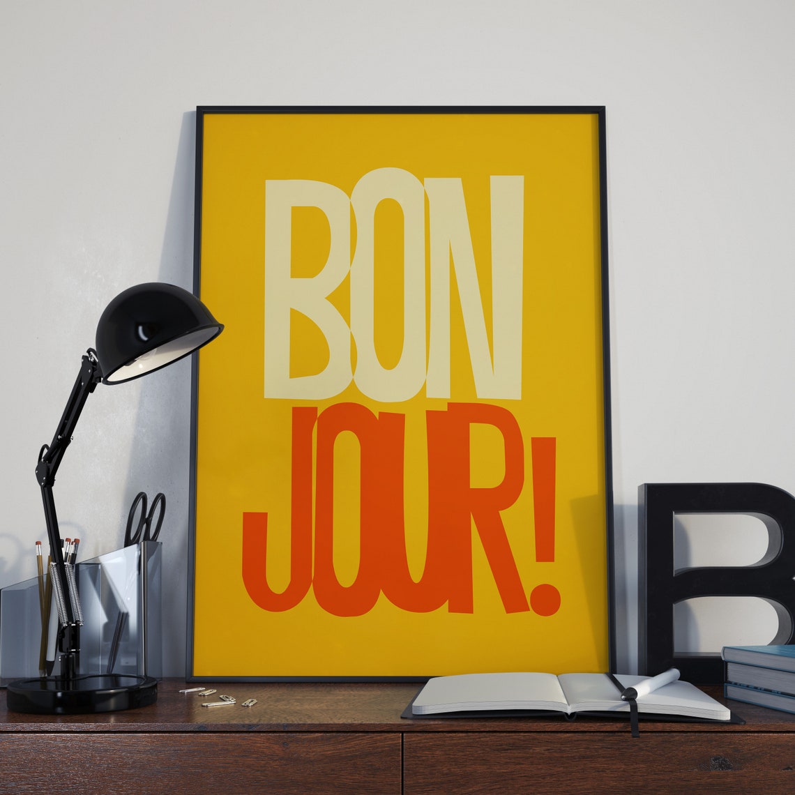 Bon Jour Yellow French Greeting Bold Modern Typography Poster - Image 6