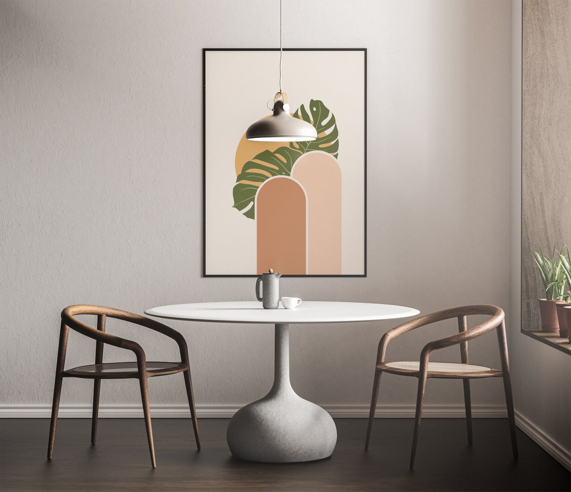 Boho Monstera Palm Sun Abstract Shapes Minimalist Wall Poster - Image 4