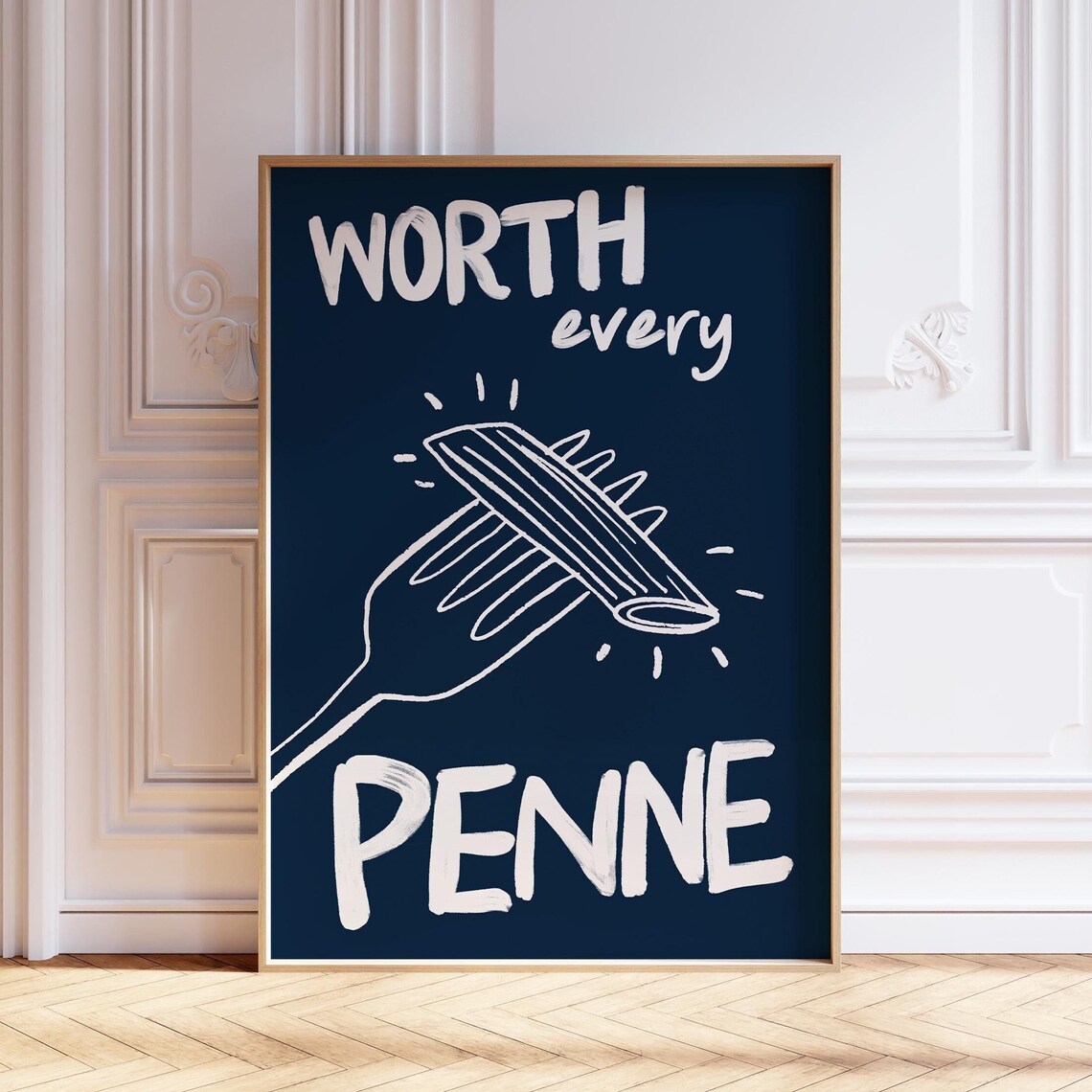 Worth Every Penne Fork Navy Kitchen Quote Italian Food Poster