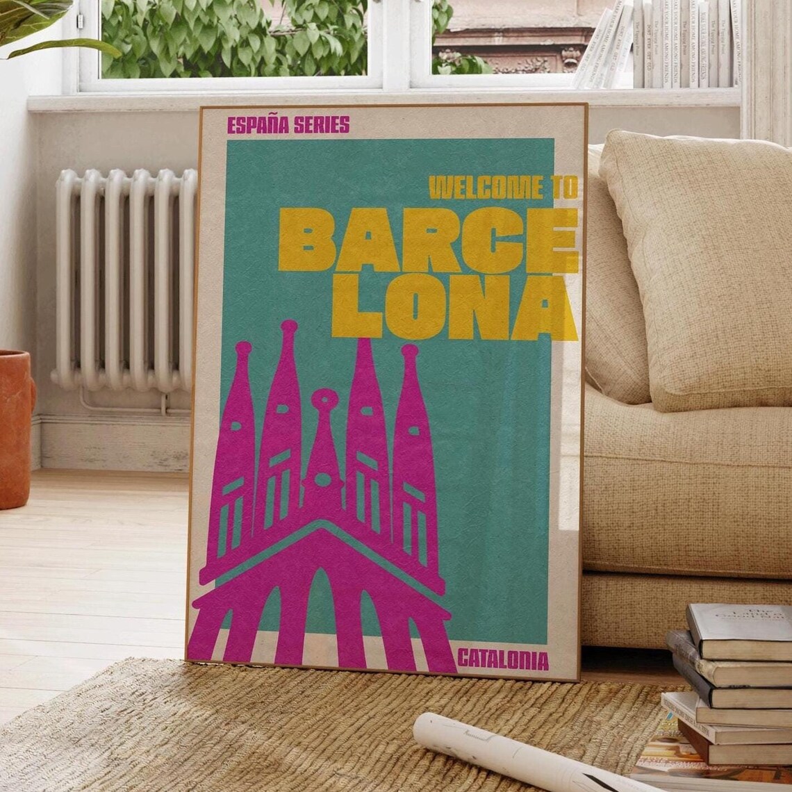 Barcelona Retro Travel Poster, Sagrada Familia Print