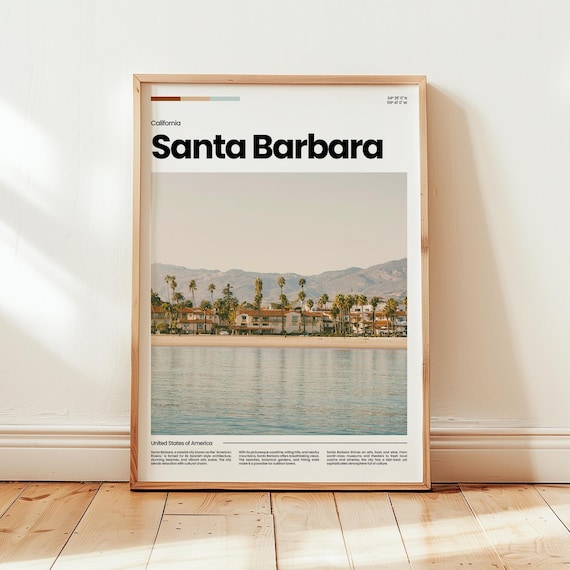 Santa Barbara California Beach Palm Coast Minimalist Travel Poster