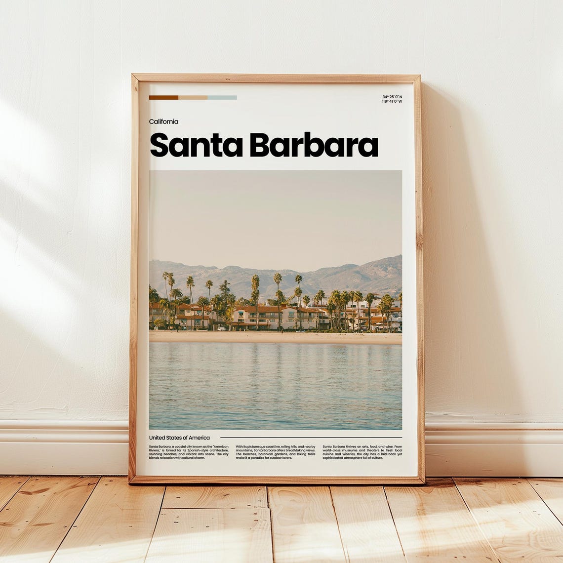 Santa Barbara California Beach Palm Coast Minimalist Travel Poster
