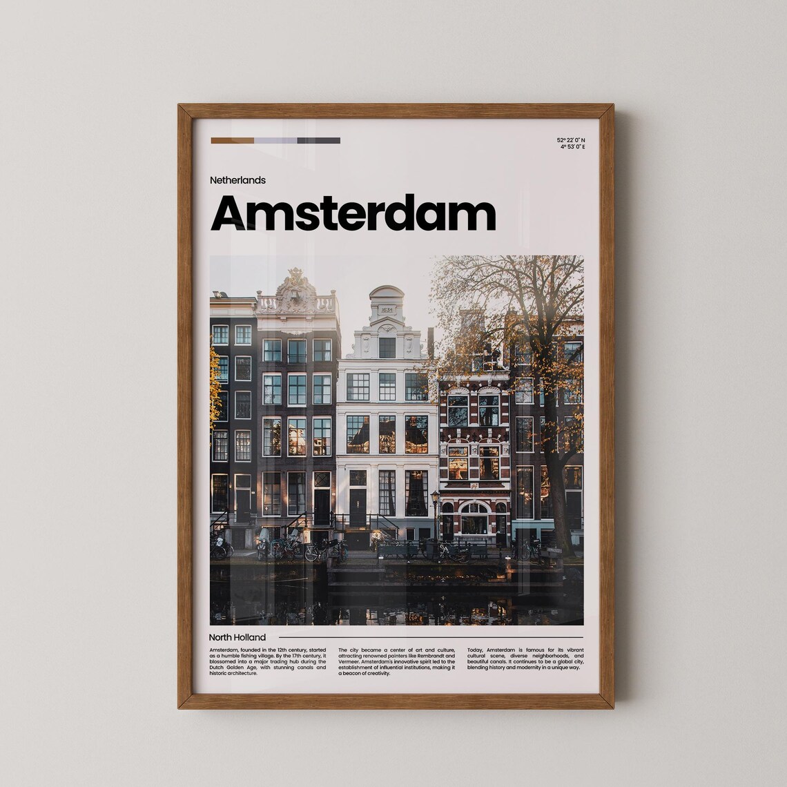 Amsterdam Canal Houses Evening Netherlands Modern Travel Poster