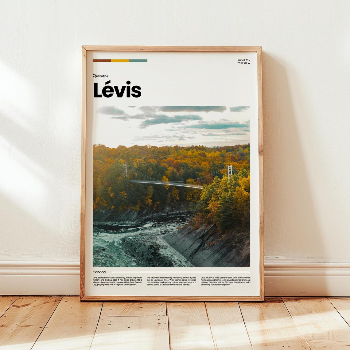 Levis Quebec Canada Autumn Fall Foliage River Bridge Scene Poster