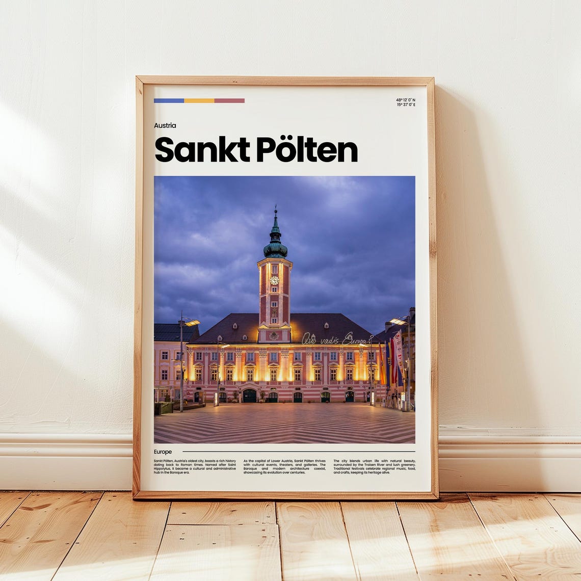 Sankt Pölten Austria Historic Town Hall Tower At Dusk Travel Poster