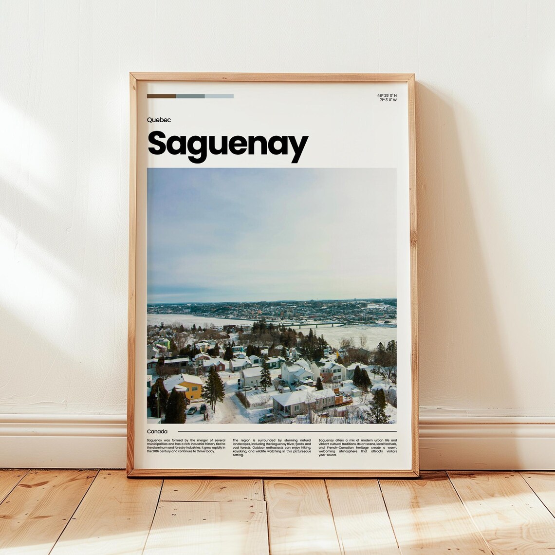 Saguenay Quebec Snowy Winter Town Aerial Canada Travel Poster