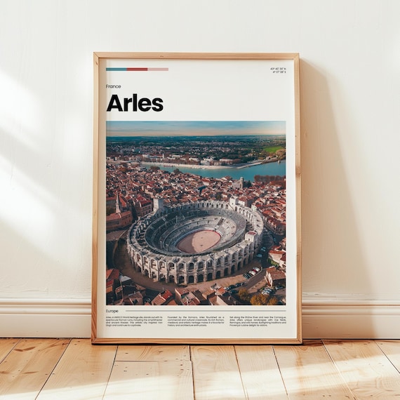 Arles France Roman Amphitheater Aerial Photo Style Travel Poster