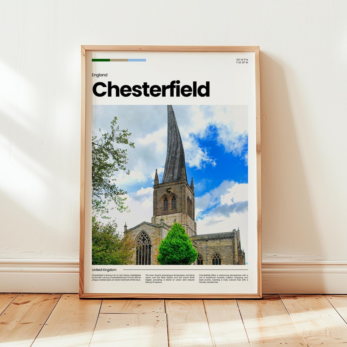 Chesterfield England Crooked Spire Church Photo Travel Poster
