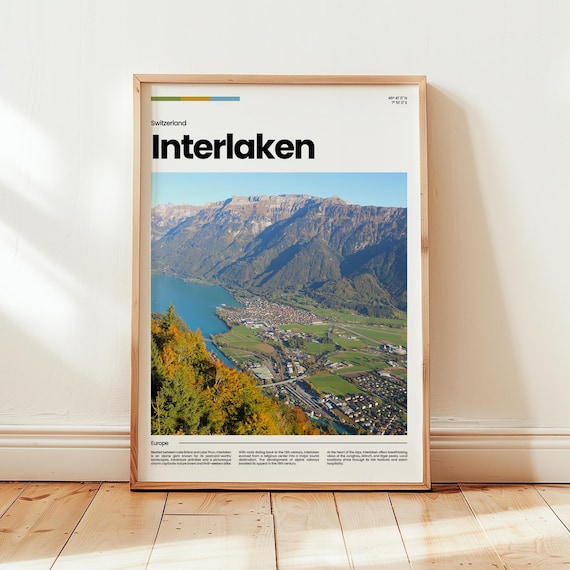 Interlaken Switzerland Lake And Alpine Town Travel Photo Poster