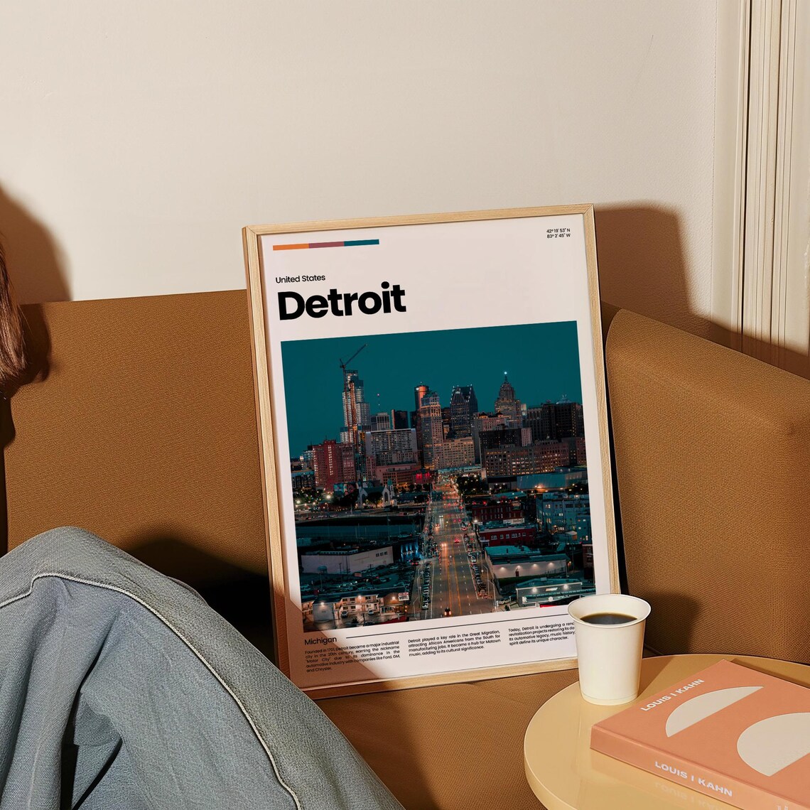 Detroit Night Skyline Downtown Michigan Motor City Travel Poster - Image 4