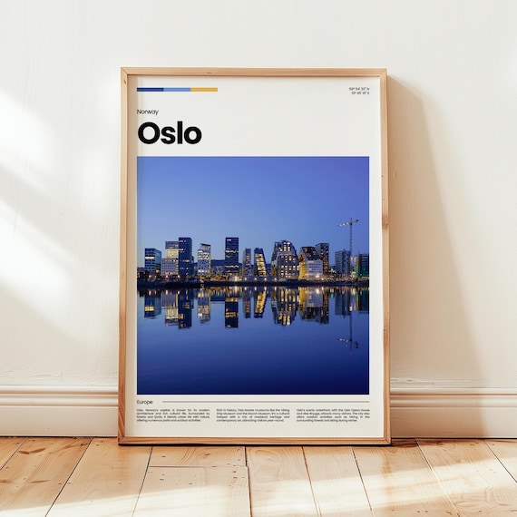 Oslo Norway Night Skyline Water Reflection Photo Travel Poster