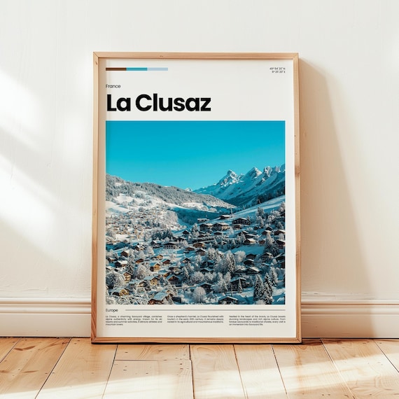 La Clusaz France Snowy Alpine Ski Village Mountain Travel Poster