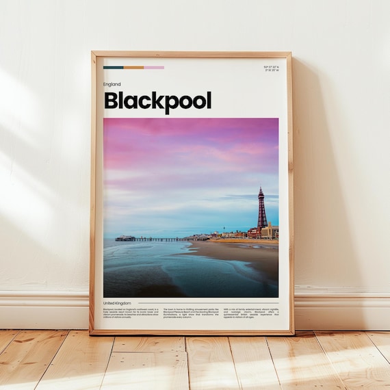 Blackpool England Seaside Resort Tower Pier Sunset Beach Poster