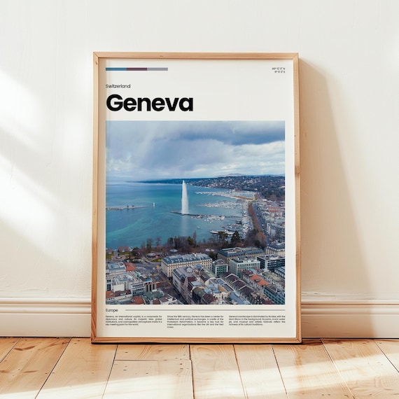 Geneva Switzerland Lake Geneva Jet dEau Fountain Photo Travel Poster