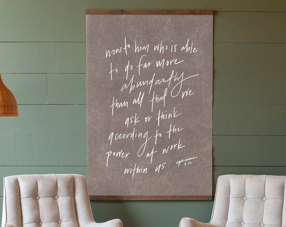 Large Scripture Tapestry Ephesians 3 Hand Lettered Art More Than We Ask Or Think Framed Hanging Scripture Wall Art 191