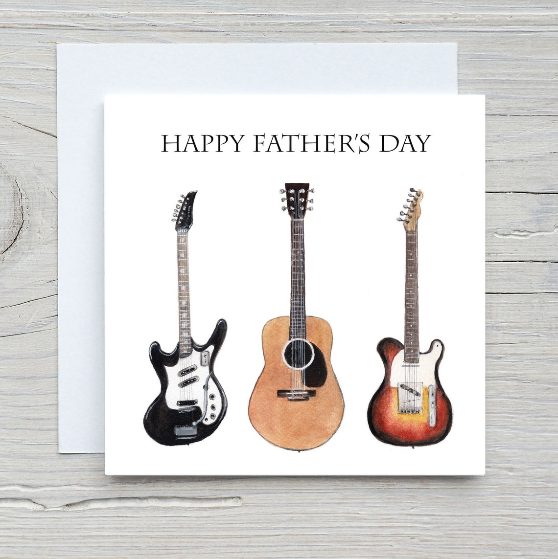 Happy Father's Day Three Guitars Watercolor Greeting Card Print