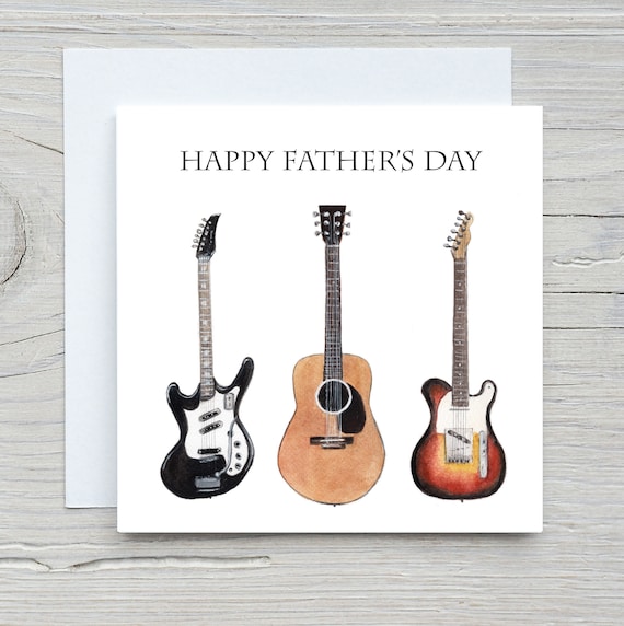 Happy Father's Day Three Guitars Watercolor Greeting Card Print