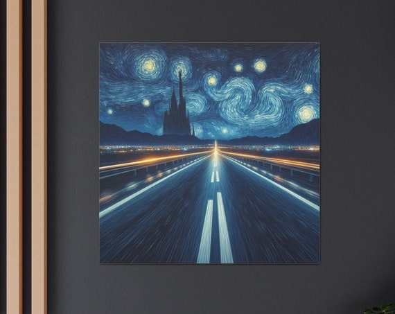 Starry Night Road Print Van Gogh Inspired Artwork Van Gogh Style Starry Sky Road Wall Art Night Sky Art Home Decor