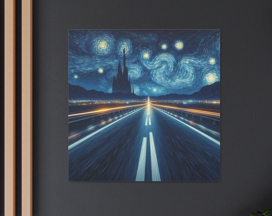 Starry Night Road Print Van Gogh Inspired Artwork Van Gogh Style Starry Sky Road Wall Art Night Sky Art Home Decor