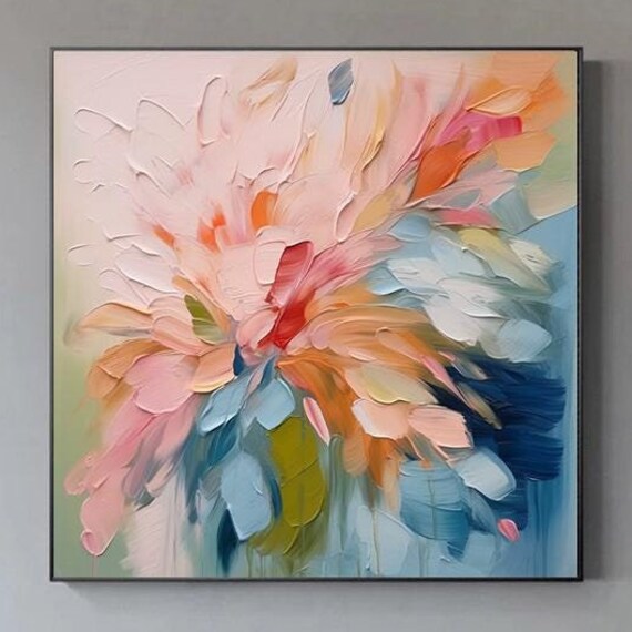 Abstract Soft Feather Stroke Paintings Elegant Hand Painted Bloom Art Modern Abstract Gentle Swirls Art Textured Painting
