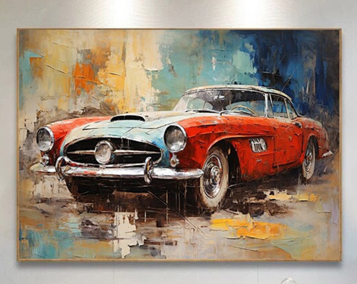 Abstract Car Oil Painting Art Print, Racing Club