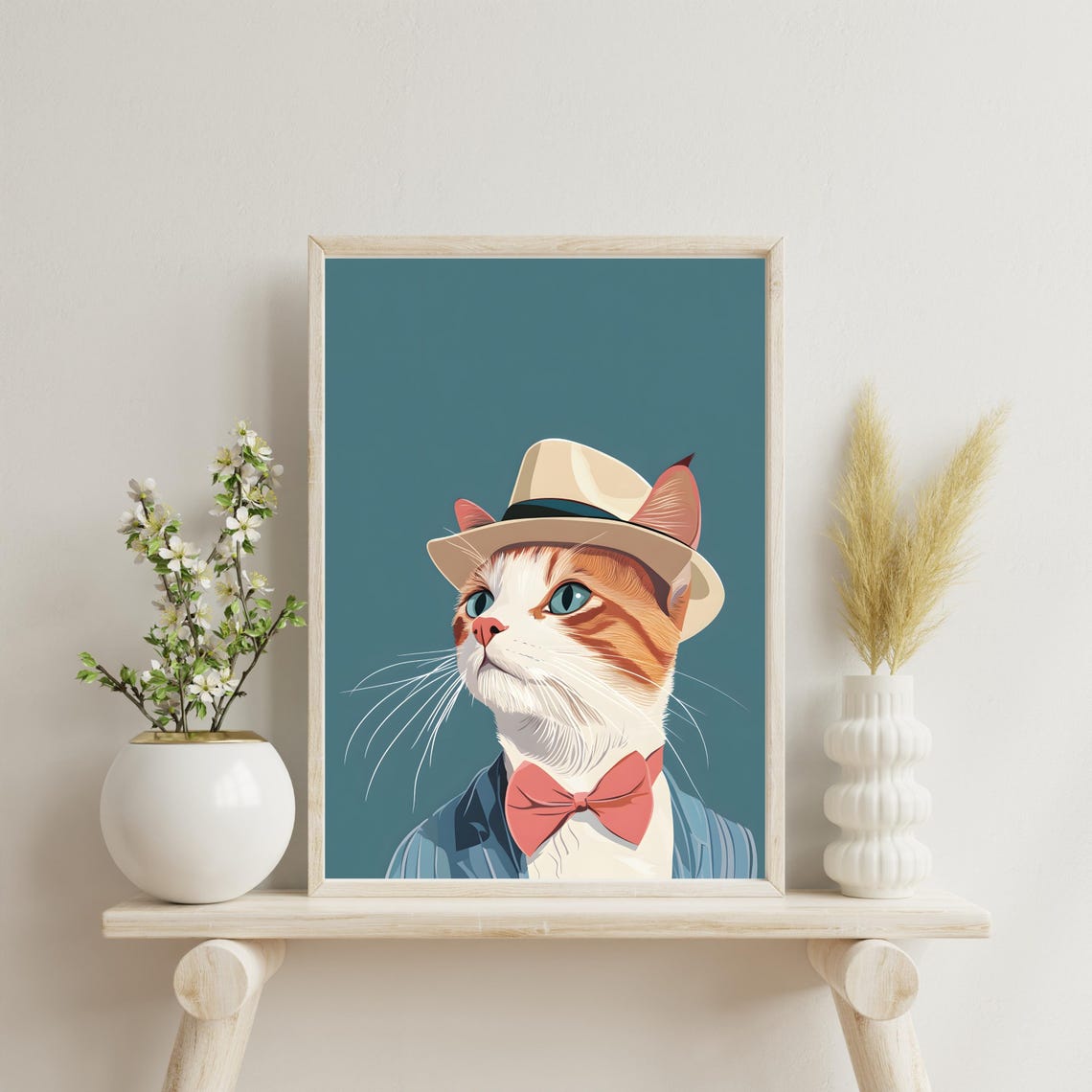 Dapper Ginger Cat in Fedora Hat and Pink Bow Tie Illustration Poster - Image 5