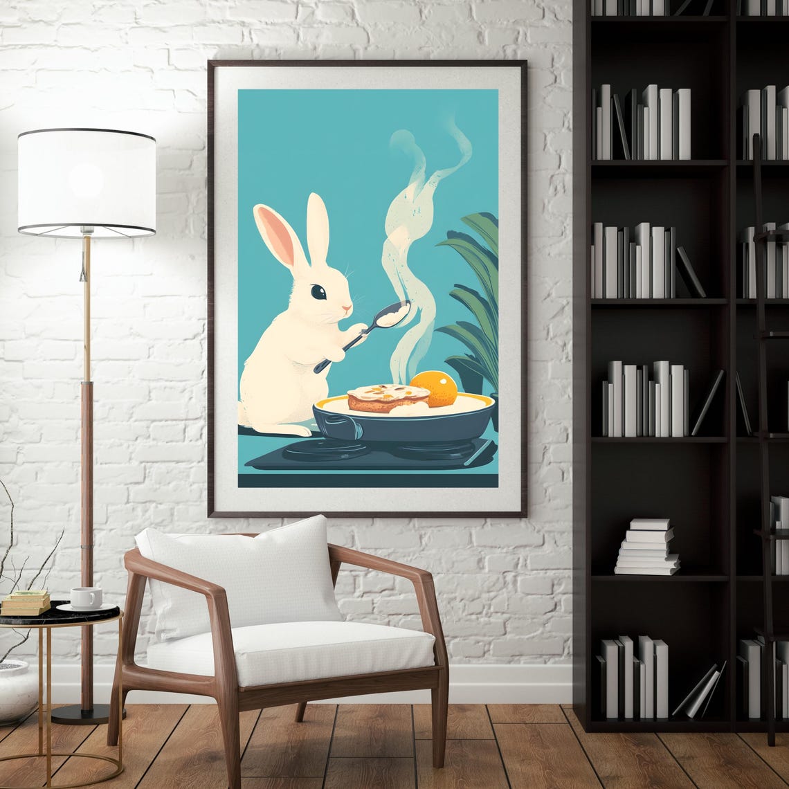 Bunny Cooking Fried Egg Breakfast Cute Rabbit Kitchen Art Poster - Image 5