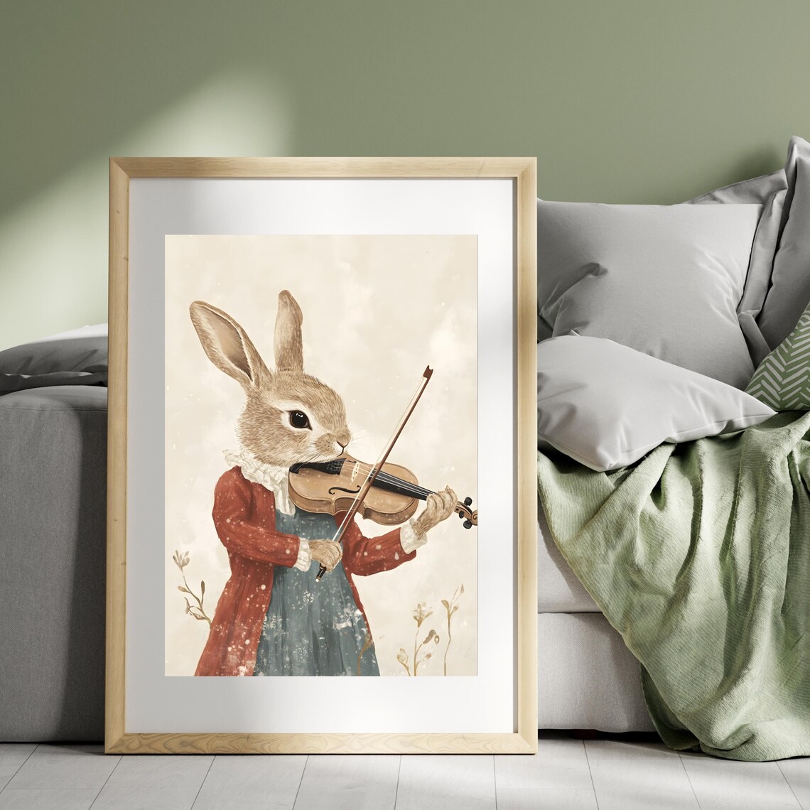 Elegant Rabbit Violinist in a Red Coat Playing Violin Vintage Style Poster - Image 8