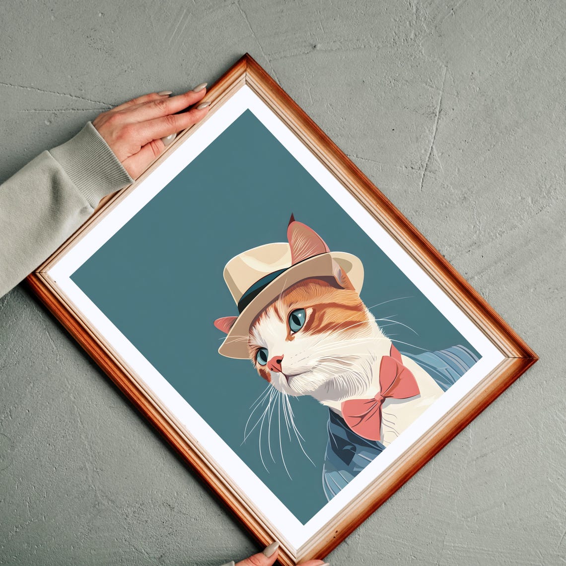 Dapper Ginger Cat in Fedora Hat and Pink Bow Tie Illustration Poster - Image 2