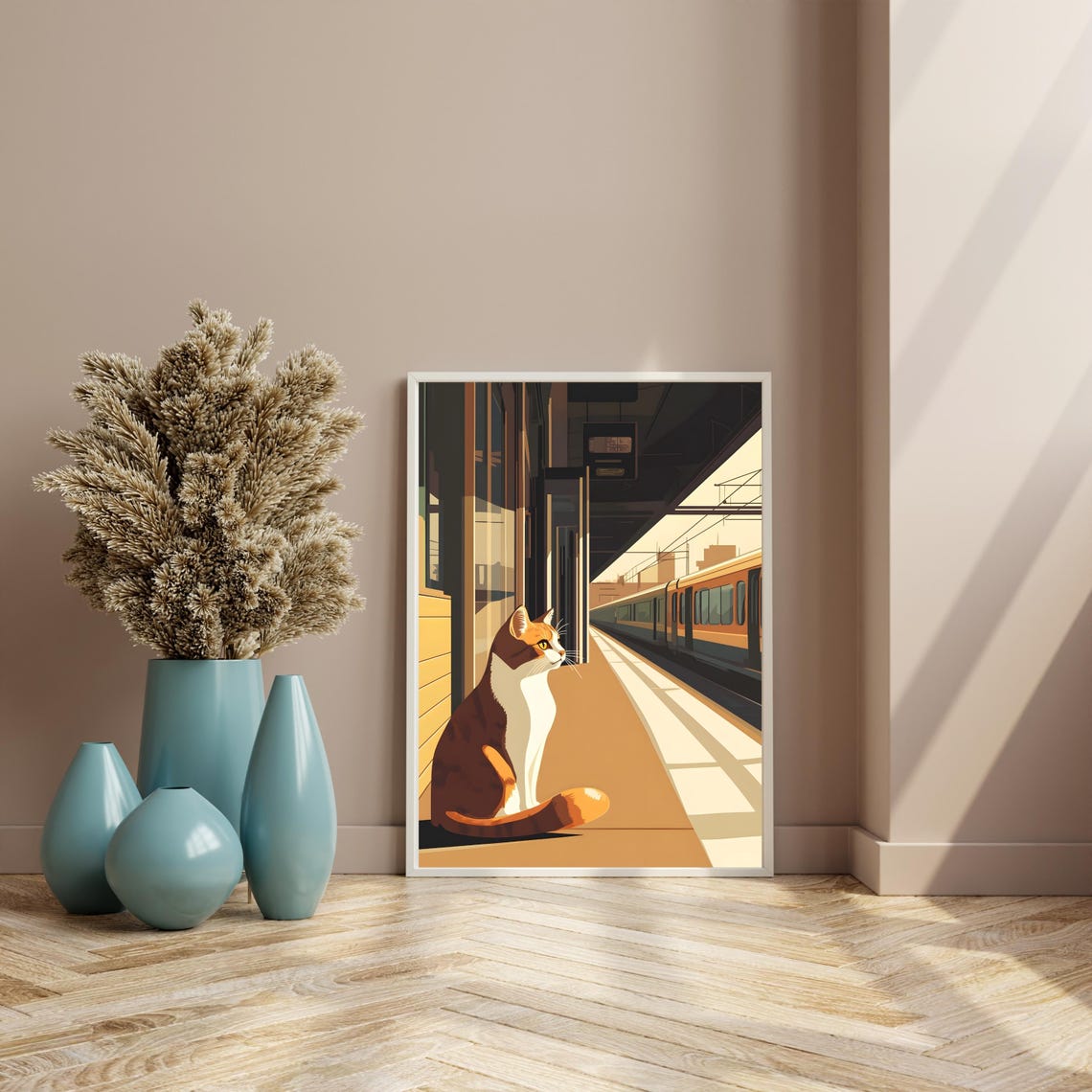 Brown and White Cat Waiting on Train Station Platform Poster - Image 8