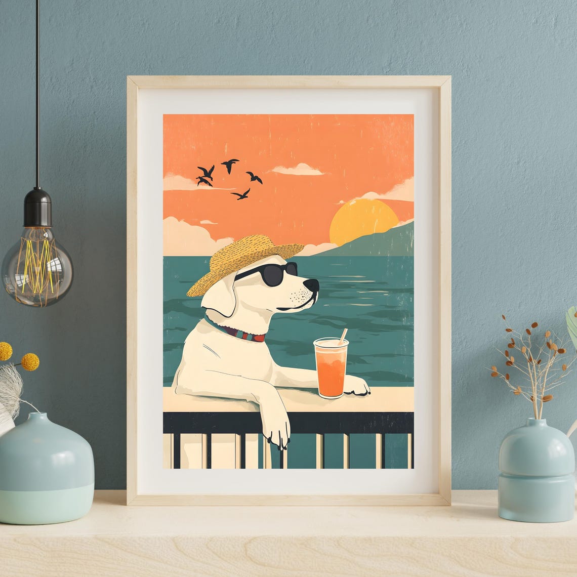 Cool Dog With Straw Hat and Sunglasses at Beach Sunset Poster - Image 6